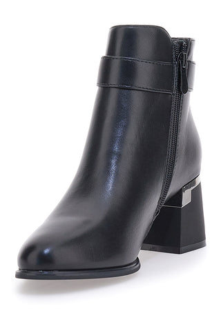 Schwarze Stiefeletten mit Absatz und Metalleinsatz THE FIRST 489