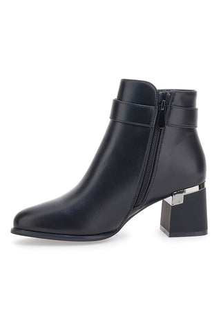 Schwarze Stiefeletten mit Absatz und Metalleinsatz THE FIRST 489