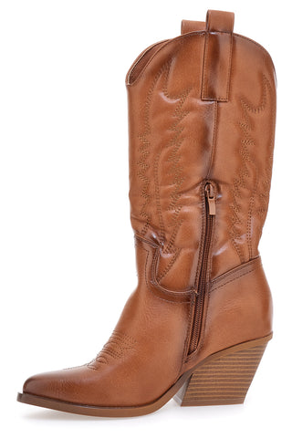 Kamelfarbene Camperos-Stiefeletten mit FIRST LADY 494-Stickerei