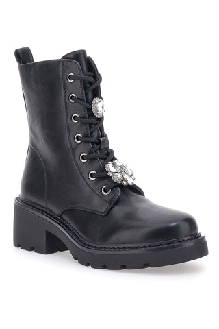 Schwarze Amphibien mit Charms und seitlichem Reißverschluss The First 502