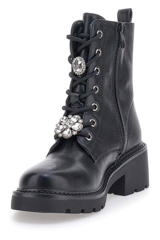 Schwarze Amphibien mit Charms und seitlichem Reißverschluss The First 502