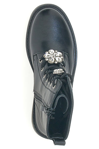 Schwarze Amphibien mit Charms und seitlichem Reißverschluss The First 502