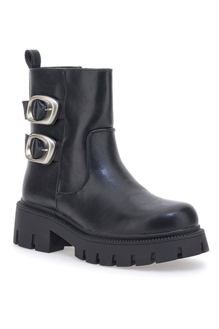 Schwarze Stiefeletten mit seitlichen Schnallen und hoher Profilsohle THE FIRST 501