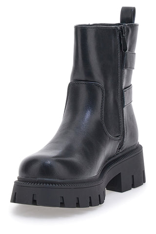 Schwarze Stiefeletten mit seitlichen Schnallen und hoher Profilsohle THE FIRST 501