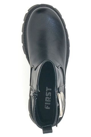 Schwarze Stiefeletten mit seitlichen Schnallen und hoher Profilsohle THE FIRST 501