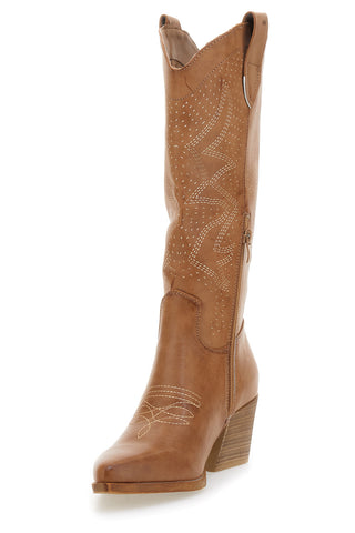 Khakifarbene Texan-Stiefel mit perforiertem Obermaterial CAFÈ COST Q32