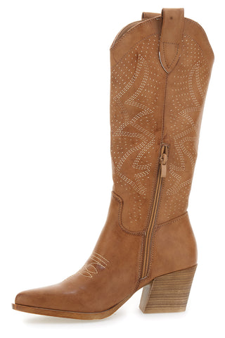 Khakifarbene Texan-Stiefel mit perforiertem Obermaterial CAFÈ COST Q32