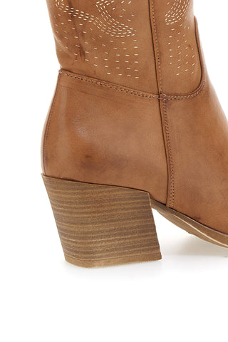 Khakifarbene Texan-Stiefel mit perforiertem Obermaterial CAFÈ COST Q32