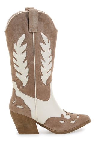 Khakifarbene Texan-Stiefel mit Kontrastmuster CAFÈ COST RQ25S6A