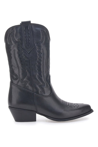 Schwarze texanische Stiefeletten mit besticktem Obermaterial, hergestellt in Italien, PITTARELLO LOVE TEX4090