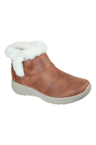 Skechers – On-the-GO – Joy Endeavor – Braune Stiefeletten mit Kunstpelzbesatz