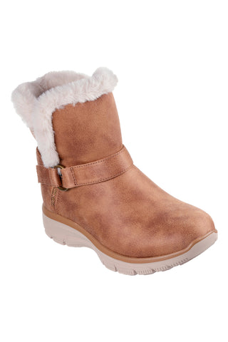 Skechers EASY GOING DREAMERS MOVE – Braune Slip-On-Stiefeletten aus Fell und Memory Foam
