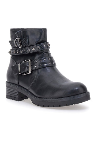 The First P620 Schwarze Stiefeletten mit Nietenschnalle