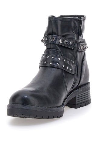 The First P620 Schwarze Stiefeletten mit Nietenschnalle