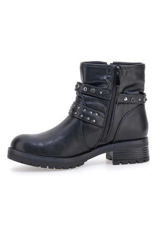 The First P620 Schwarze Stiefeletten mit Nietenschnalle