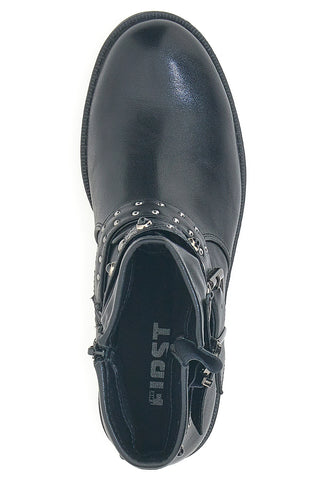 The First P620 Schwarze Stiefeletten mit Nietenschnalle