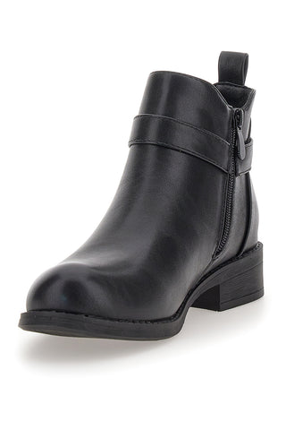 The First P621 – Schwarze Stiefeletten mit niedrigem Absatz und seitlicher Schnalle