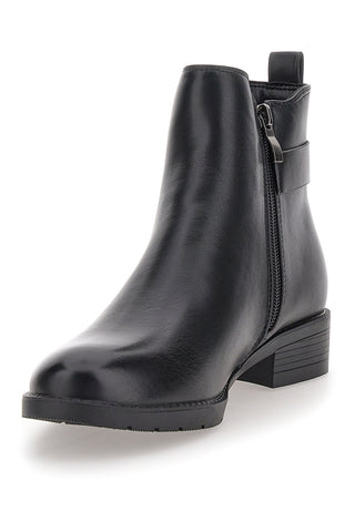 The First P623 Niedrige schwarze Stiefeletten mit seitlicher Schnalle