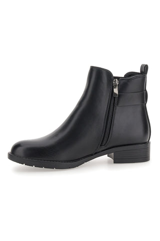 The First P623 Niedrige schwarze Stiefeletten mit seitlicher Schnalle