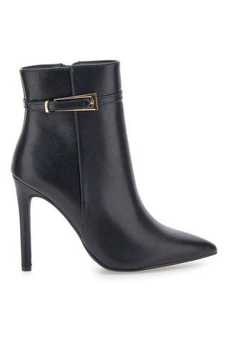 The First P626 Schwarze Stiefeletten mit hohem Absatz und goldenem Riemen