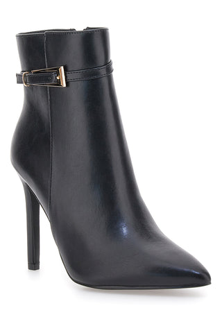 The First P626 Schwarze Stiefeletten mit hohem Absatz und goldenem Riemen
