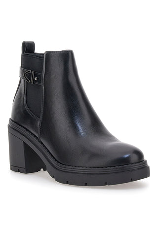 The First P629 Schwarze Stiefeletten mit mittelhohem Absatz und seitlichem Riemen