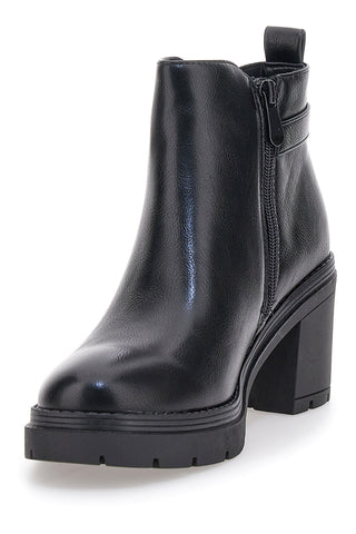 The First P629 Schwarze Stiefeletten mit mittelhohem Absatz und seitlichem Riemen