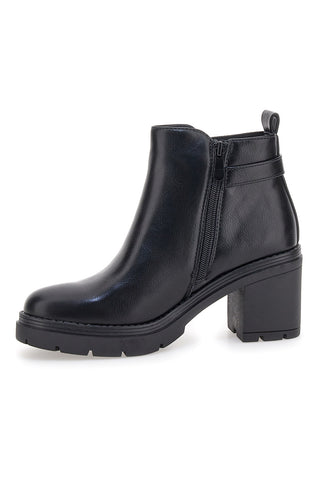 The First P629 Schwarze Stiefeletten mit mittelhohem Absatz und seitlichem Riemen