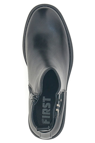 The First P629 Schwarze Stiefeletten mit mittelhohem Absatz und seitlichem Riemen