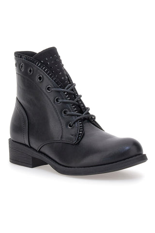 Schwarze Stiefeletten The First P630 mit Ton-in-Ton-Nieten