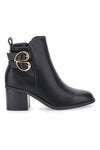 The First P635 Schwarze Stiefeletten mit Absatz und doppelter goldener Schnalle