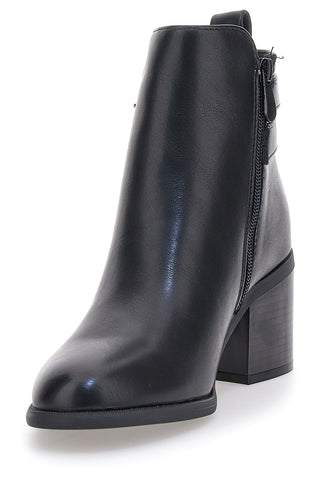 The First P635 Schwarze Stiefeletten mit Absatz und doppelter goldener Schnalle