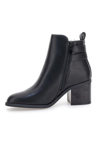 The First P635 Schwarze Stiefeletten mit Absatz und doppelter goldener Schnalle