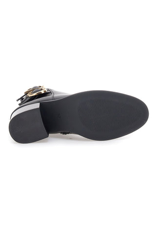 The First P635 Schwarze Stiefeletten mit Absatz und doppelter goldener Schnalle