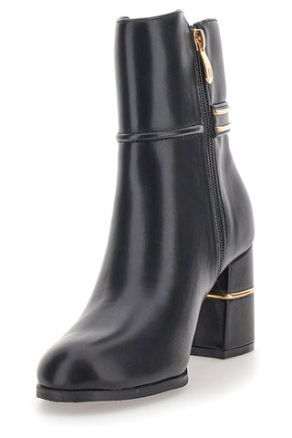 Schwarze Stiefeletten von Laura Biagiotti (Modell 9372M) mit Blockabsatz und goldenen Details