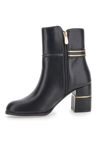 Schwarze Stiefeletten von Laura Biagiotti (Modell 9372M) mit Blockabsatz und goldenen Details