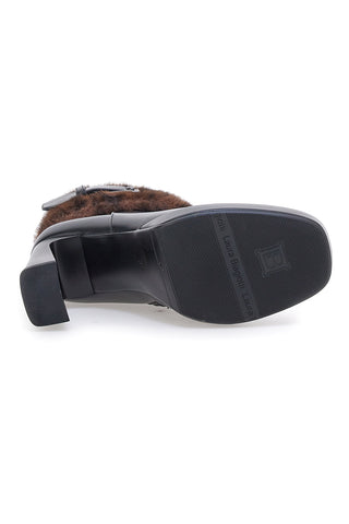 Tronchetti neri con tacco alto, cinturino e profilo in pelliccia Laura Biagiotti 9384M