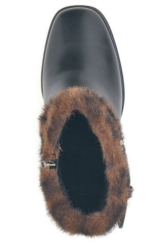 Tronchetti neri con tacco alto, cinturino e profilo in pelliccia Laura Biagiotti 9384M