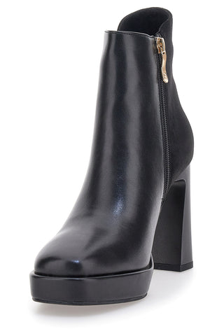 Laura Biagiotti 8341 schwarze Stiefeletten mit High Heels und goldenen Details