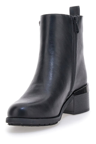 Schwarze Stiefeletten mit niedrigem Absatz und GMV TR0331-Logodetail