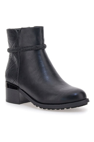 Gianmarco Venturi TR0305 schwarze Stiefeletten mit mittlerem Absatz und Steppdetail