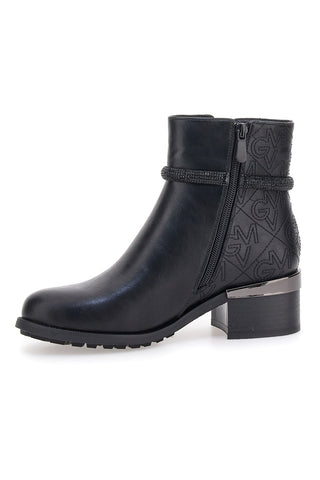 Gianmarco Venturi TR0305 schwarze Stiefeletten mit mittlerem Absatz und Steppdetail