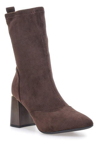 Burani 51697C1092 Braune Stiefeletten mit spitzer Zehenpartie und Blockabsatz