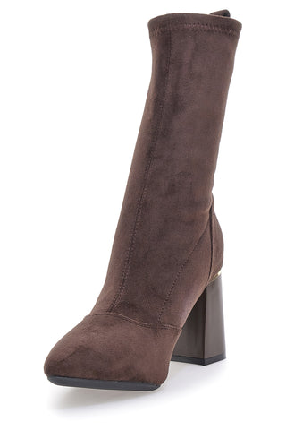 Burani 51697C1092 Braune Stiefeletten mit spitzer Zehenpartie und Blockabsatz