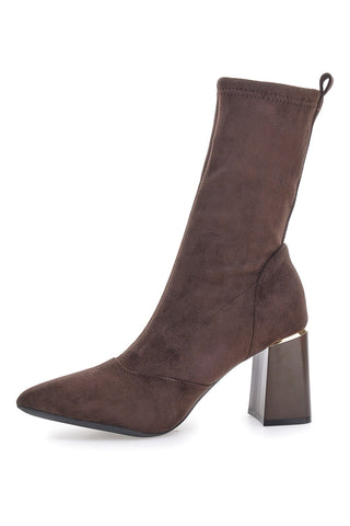 Burani 51697C1092 Braune Stiefeletten mit spitzer Zehenpartie und Blockabsatz