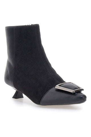 Ferre' F693C714 Schwarze Stiefeletten mit niedrigem Absatz und Schnalle