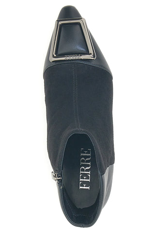 Ferre' F693C714 Schwarze Stiefeletten mit niedrigem Absatz und Schnalle