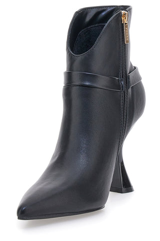Ferrè F461C510 schwarze spitze Stiefeletten mit ausgestelltem Absatz und Riemen