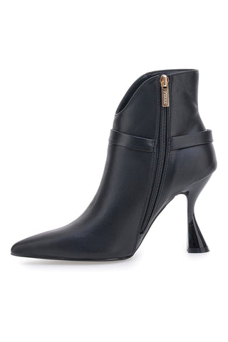 Ferrè F461C510 schwarze spitze Stiefeletten mit ausgestelltem Absatz und Riemen
