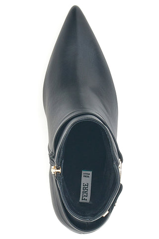 Ferrè F461C510 schwarze spitze Stiefeletten mit ausgestelltem Absatz und Riemen